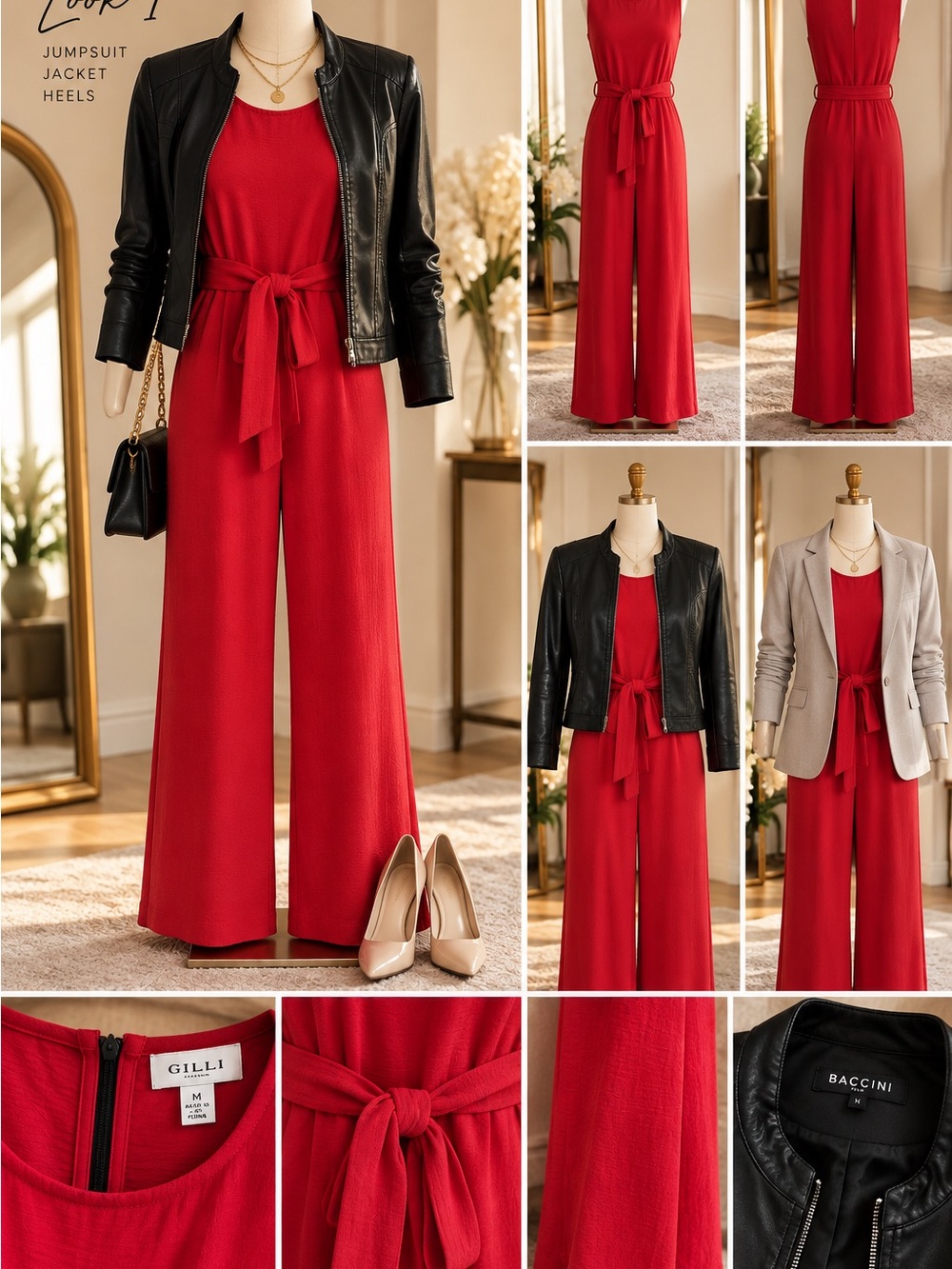 Gilli Red Sleeveless Tie-Waist Wide-Leg Jumpsuit